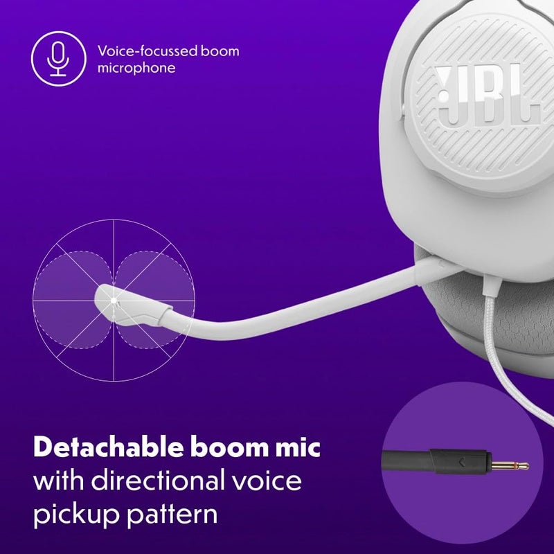 JBL Quantum 100M2 - Wired Over-Ear Gaming Headset with omnidirectional, Detachable mic with Mute Option and Fabric-Covered Memory Foam Ear Cushions, Compatible with All Platforms (White) - Image 4